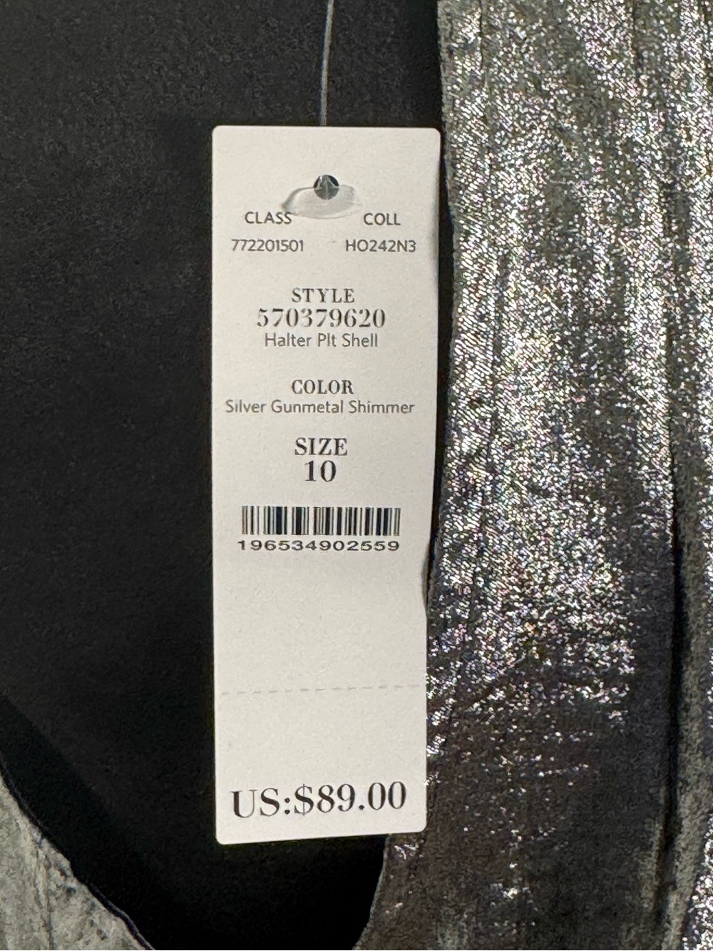 NWT White House Black Market Metallic Silver Gunmetal Halter-Neck Top size 10 - Picture 8 of 10